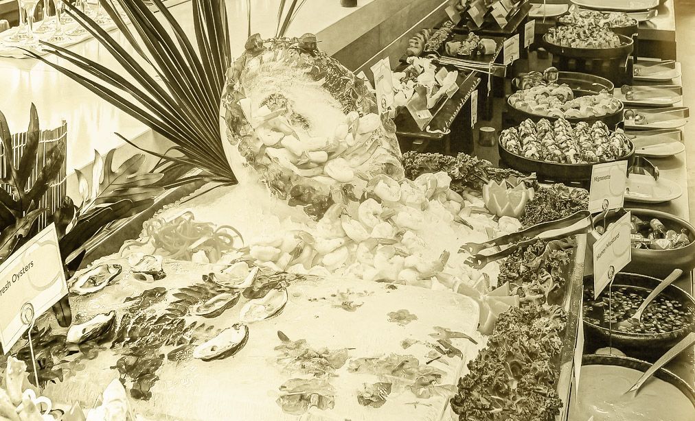 Sepia tone shot of Seafood on ice