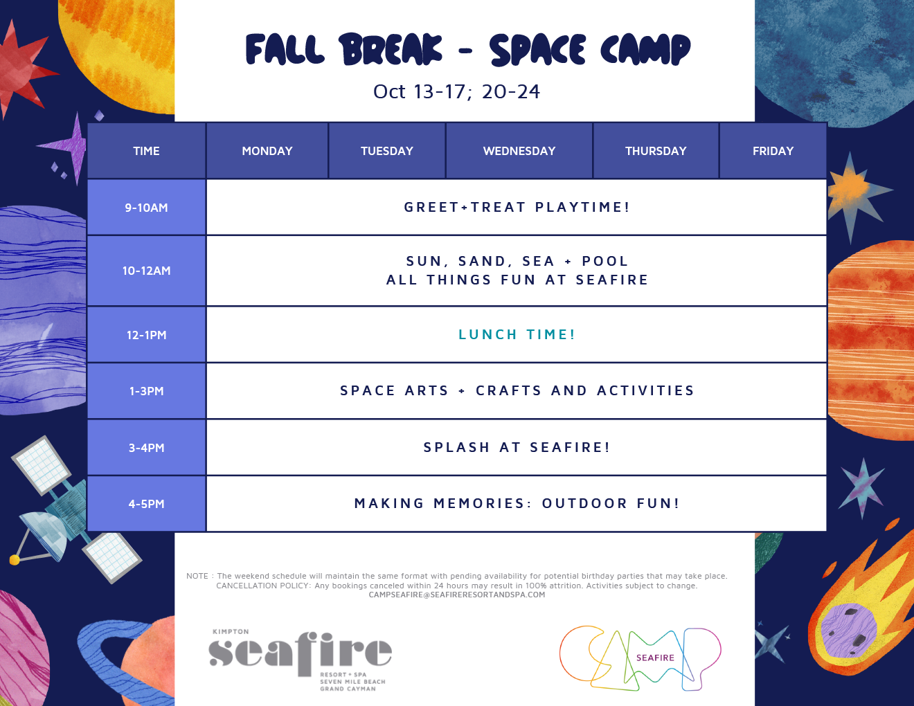 Fall 2025 Camp Program Schedule
