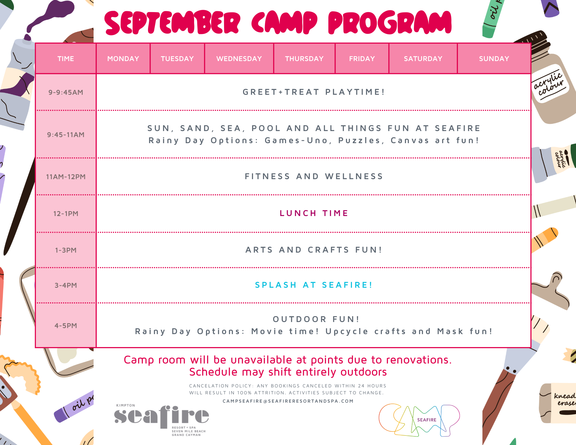 Fall 2025 Camp Program Schedule