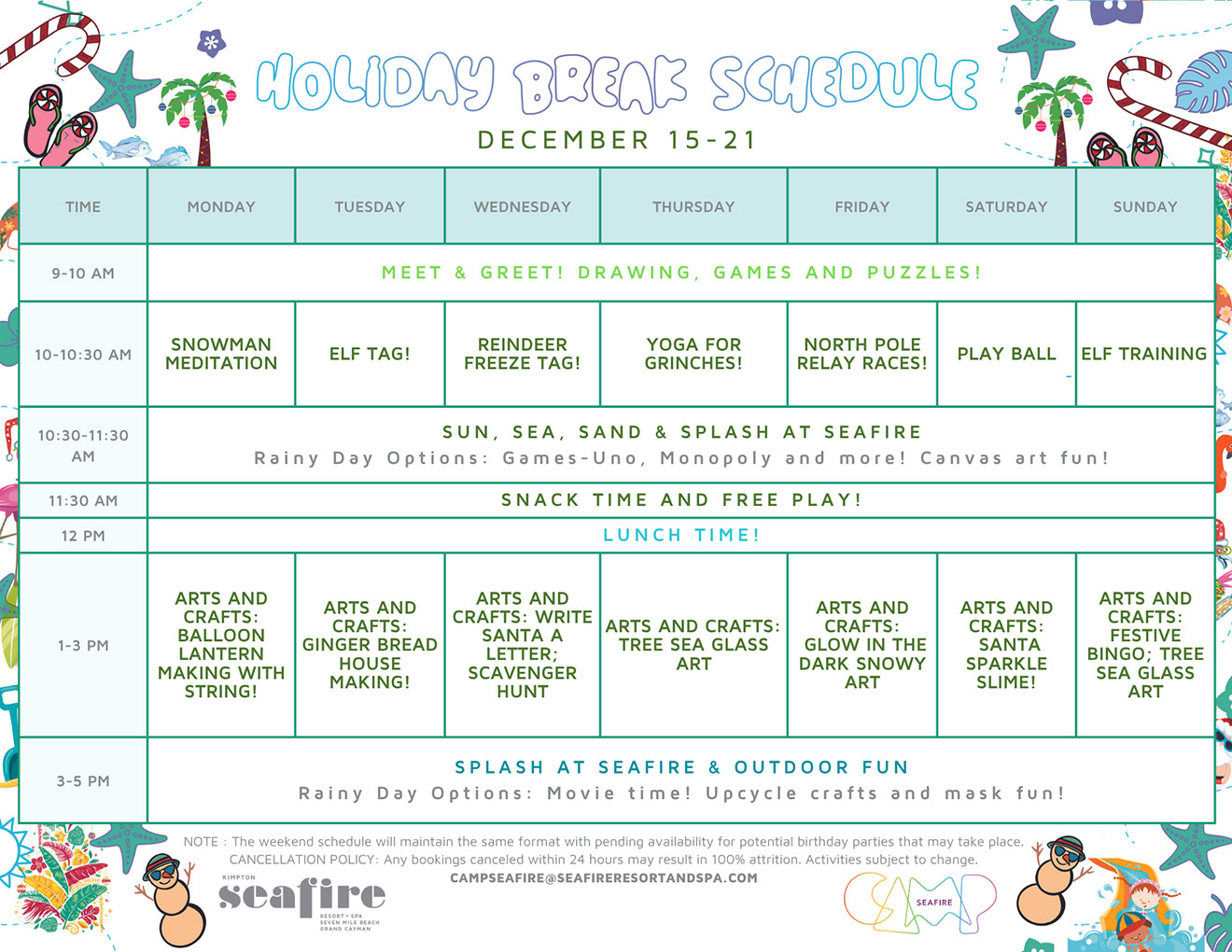 Winter 2025 Camp Program Schedule