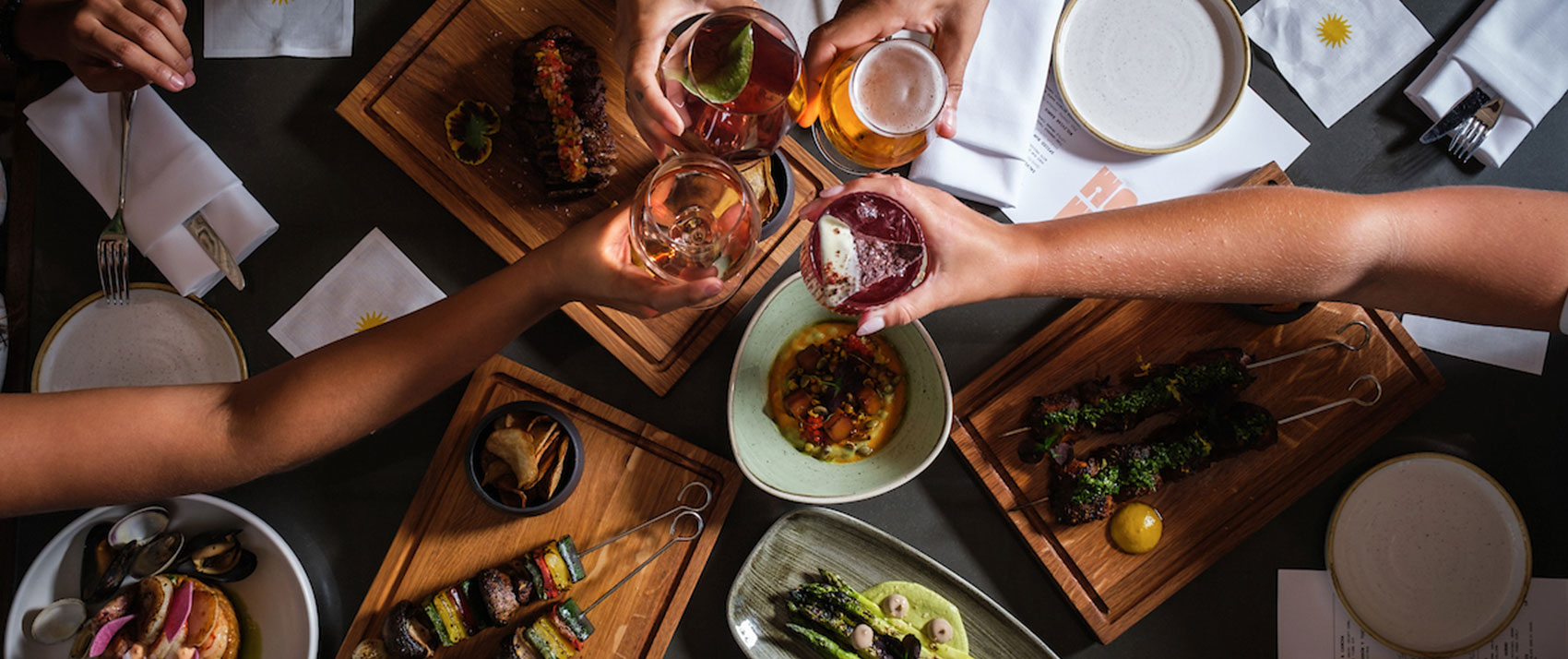 overhead view of a table setting at a restaurant